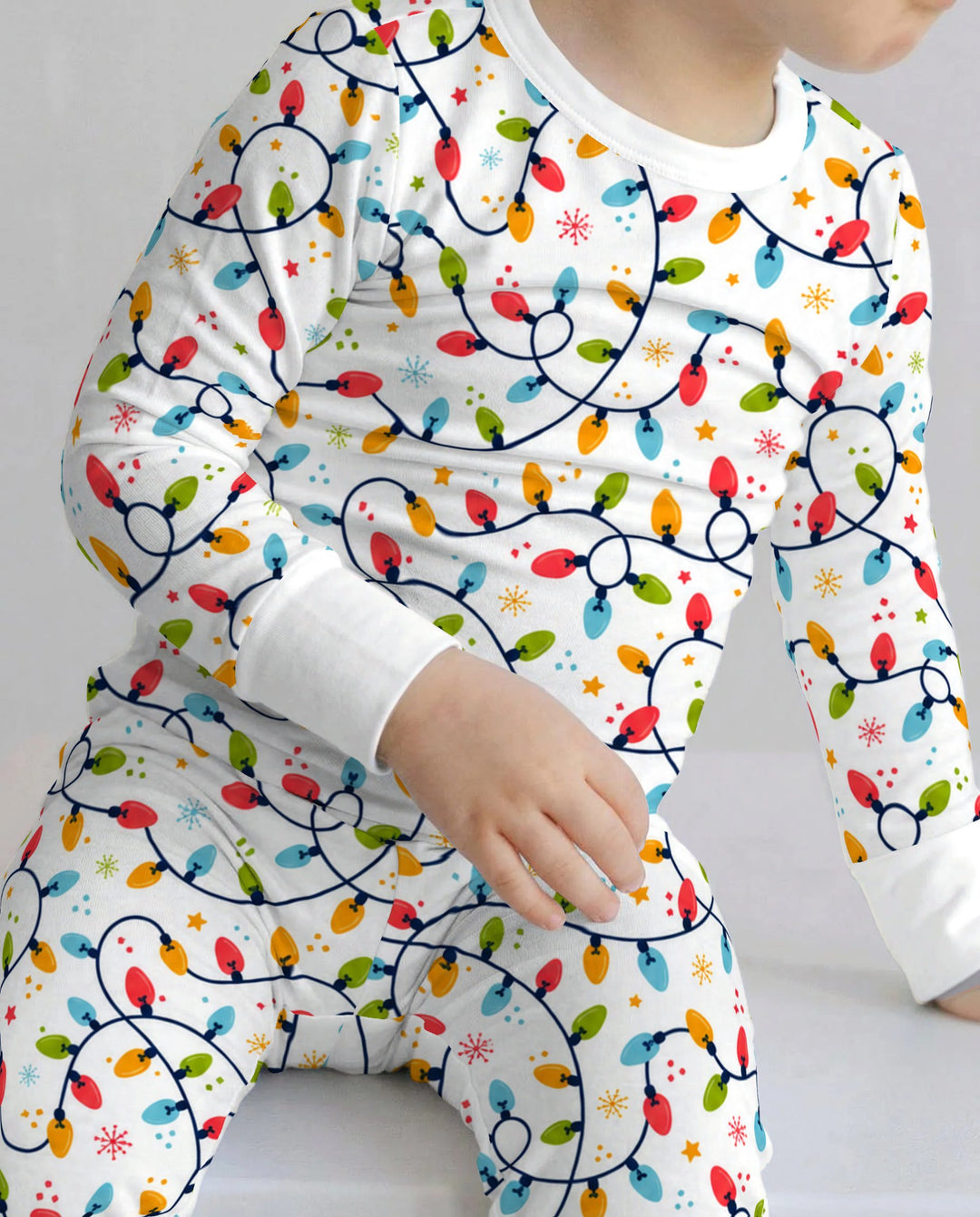 Colorful Christmas String Lights Bamboo Two Piece Long Sleeve Pajama Set