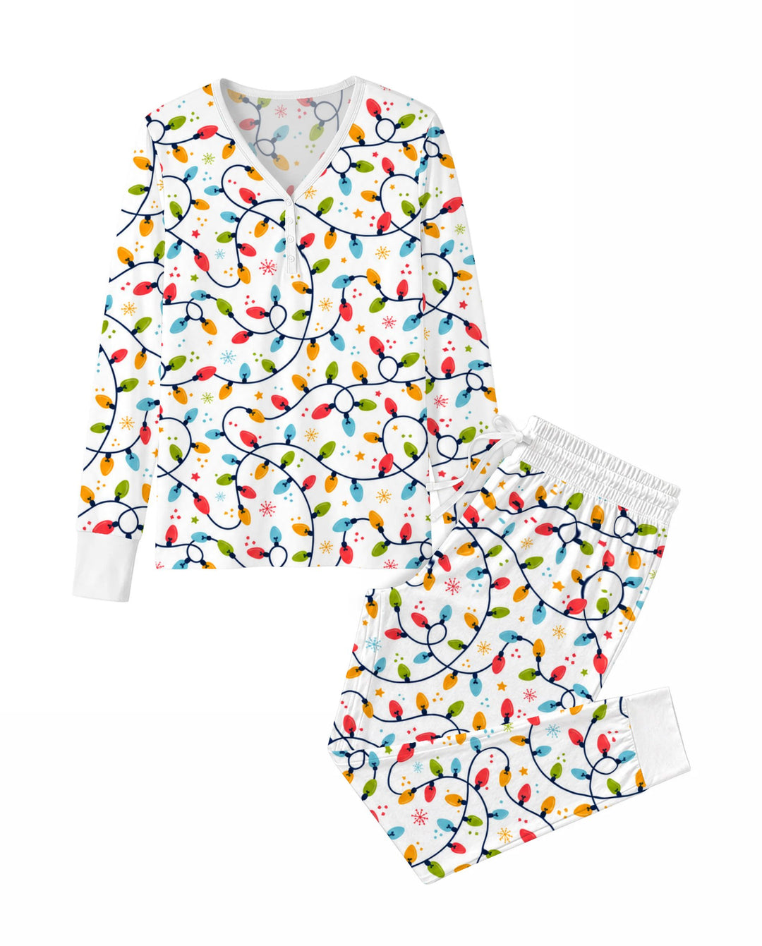 Colorful Christmas String Lights Bamboo Women Pajama Set