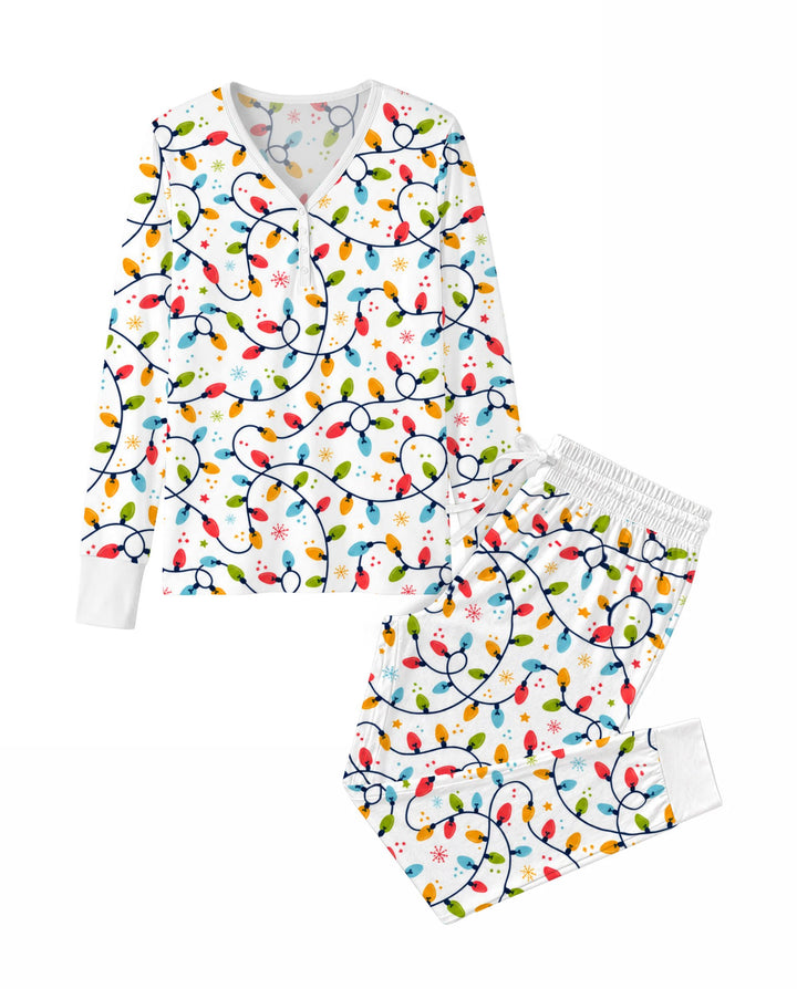 Colorful Christmas String Lights Bamboo Women Pajama Set