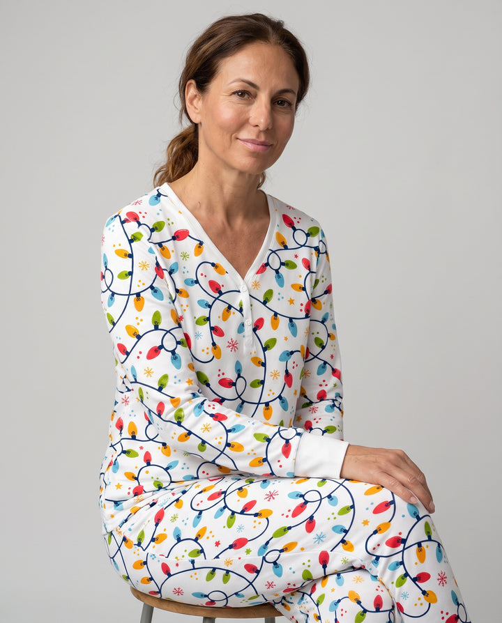 Colorful Christmas String Lights Bamboo Women Pajama Set