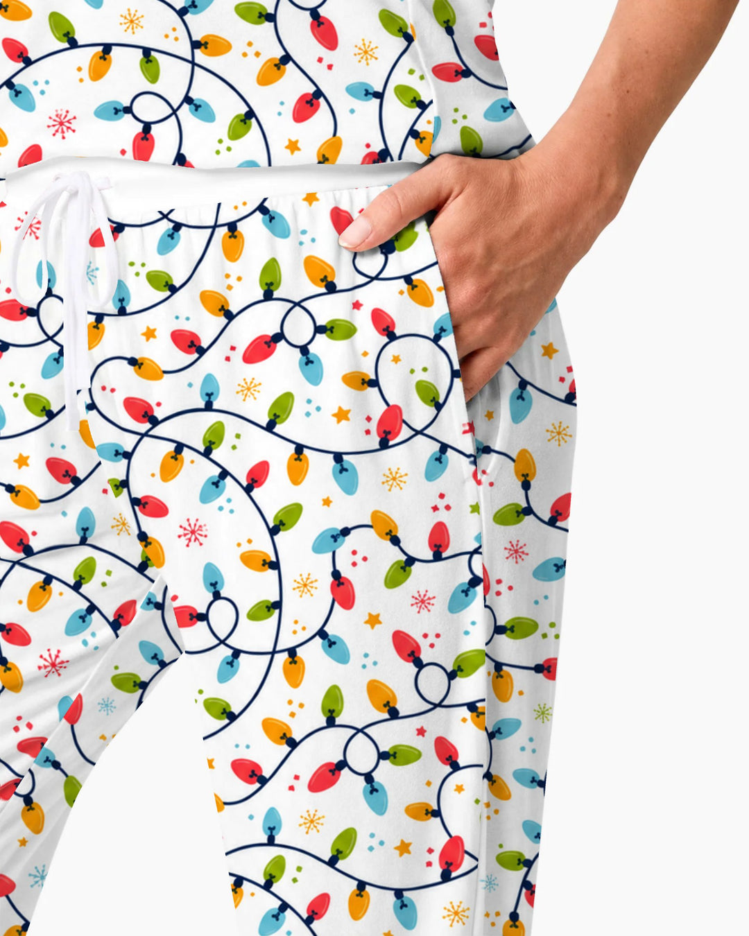 Colorful Christmas String Lights Bamboo Women Pajama Set