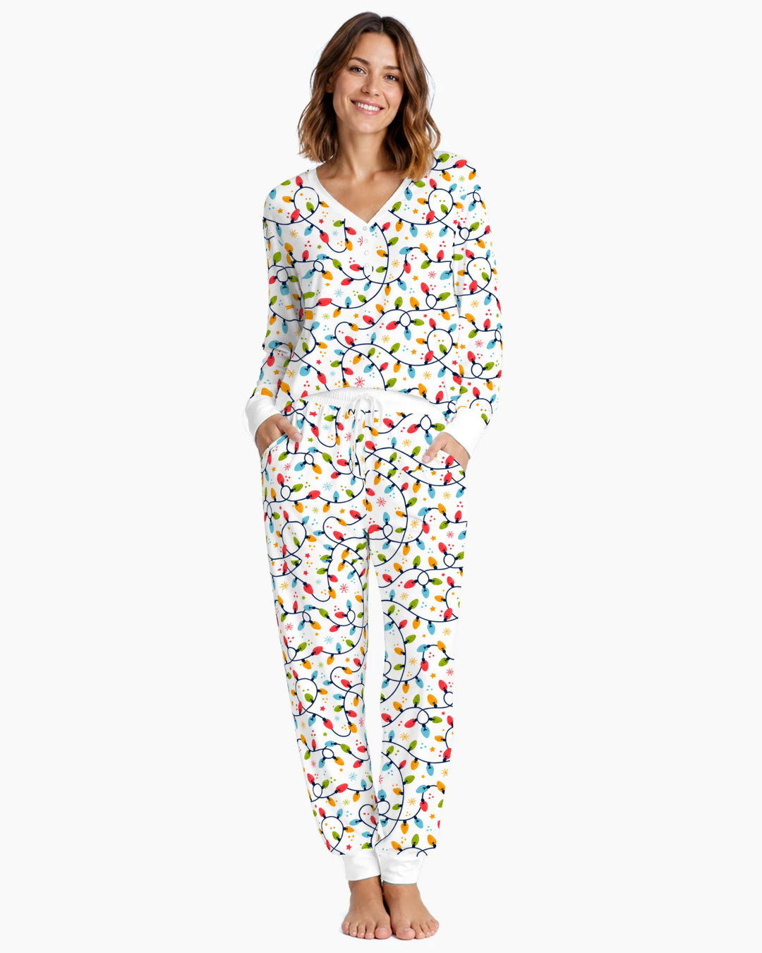 Colorful Christmas String Lights Bamboo Women Pajama Set