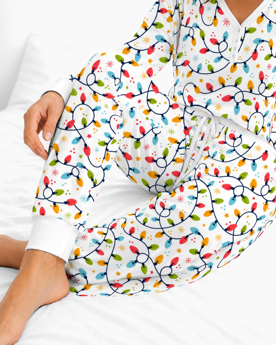 Colorful Christmas String Lights Bamboo Women Pajama Set