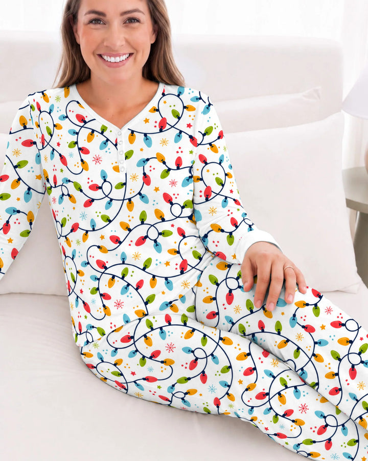 Colorful Christmas String Lights Bamboo Women Pajama Set
