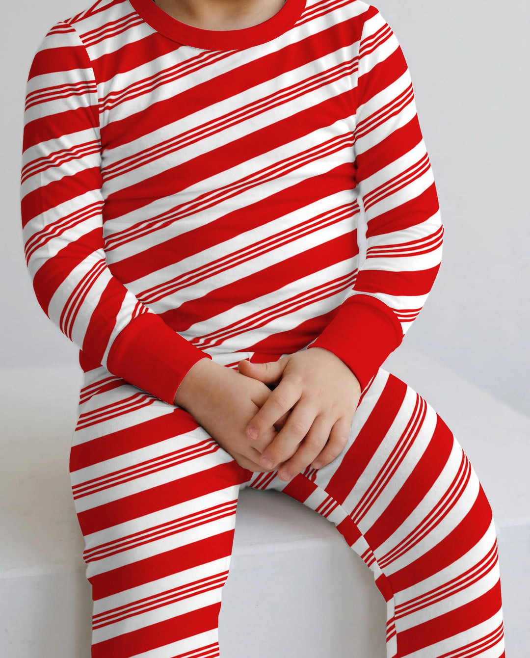 Classic Red Candy Cane Stripes Bamboo Two Piece Long Sleeve Pajama Set