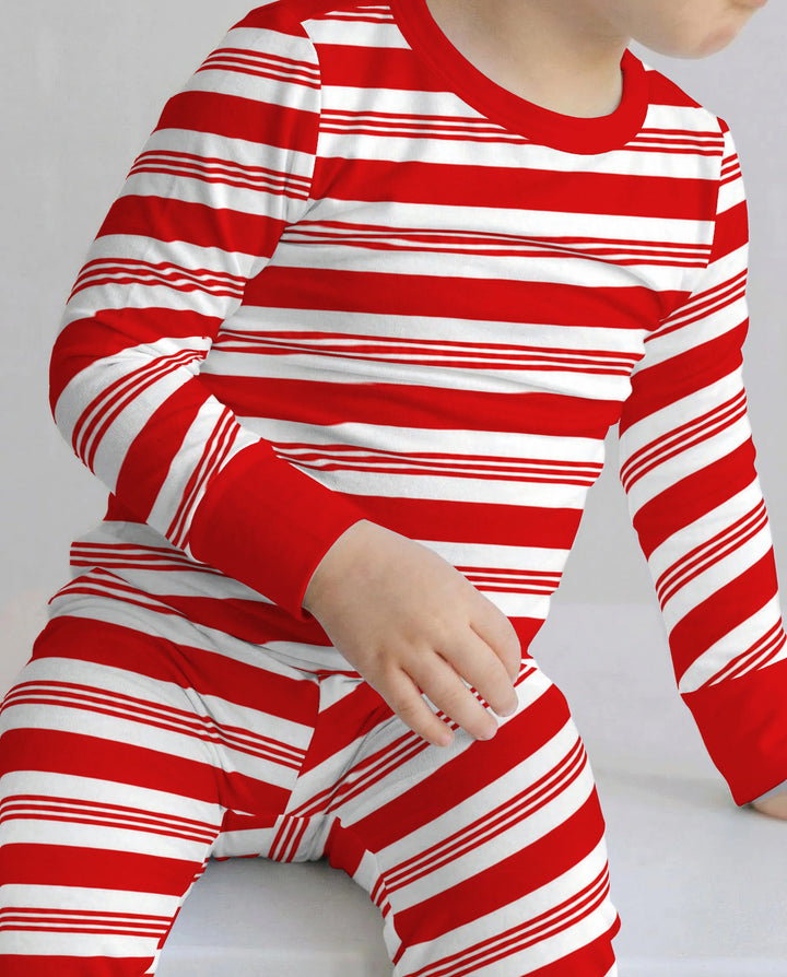 Classic Red Candy Cane Stripes Bamboo Two Piece Long Sleeve Pajama Set