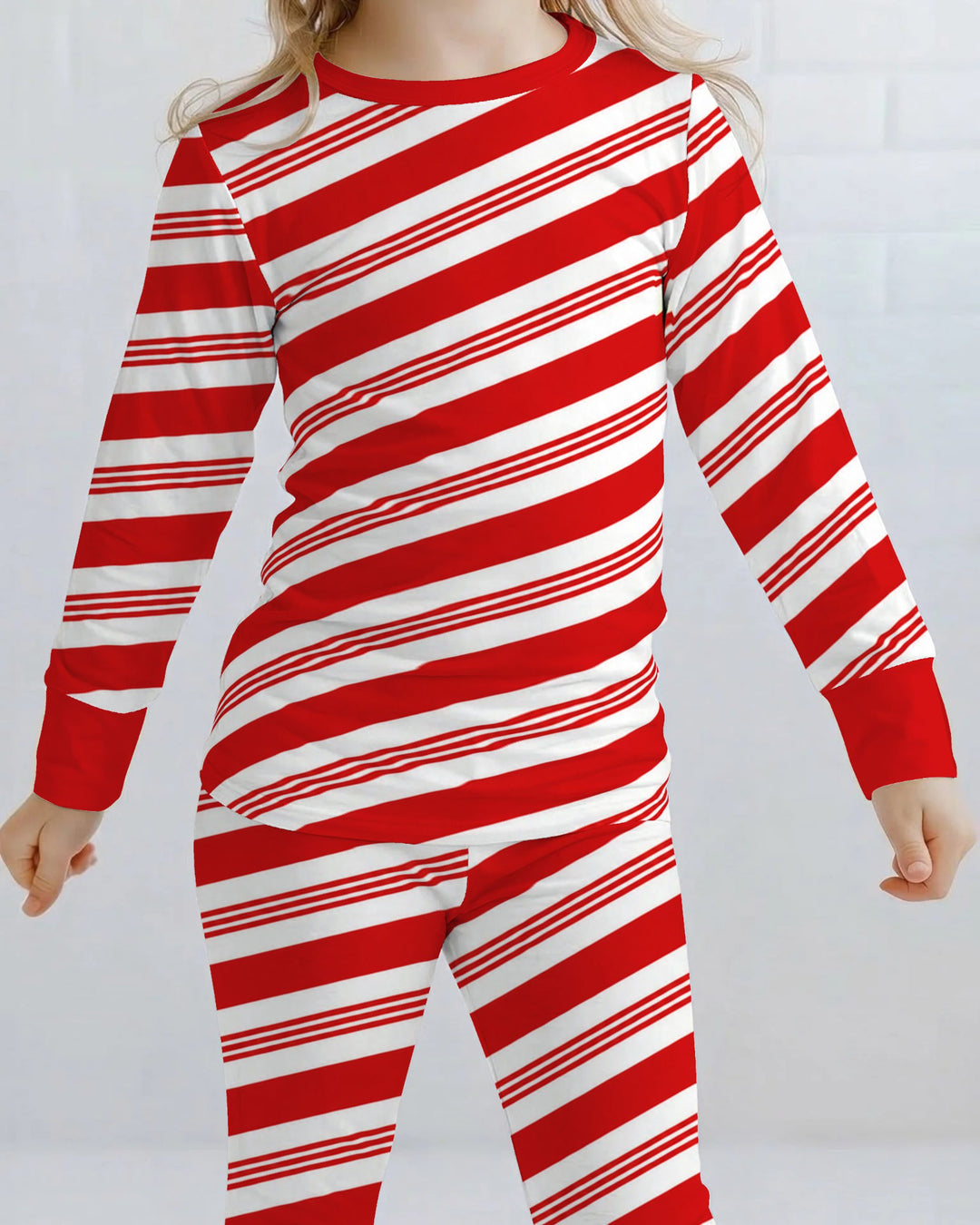 Classic Red Candy Cane Stripes Bamboo Two Piece Long Sleeve Pajama Set
