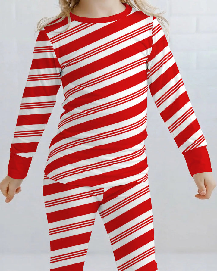 Classic Red Candy Cane Stripes Bamboo Two Piece Long Sleeve Pajama Set