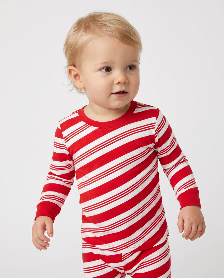 Classic Red Candy Cane Stripes Bamboo Two Piece Long Sleeve Pajama Set