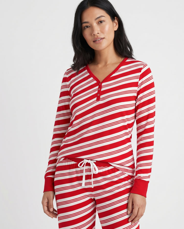 Classic Red Candy Cane Stripes Bamboo Women Pajama Set