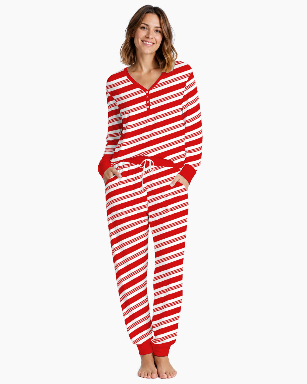 Classic Red Candy Cane Stripes Bamboo Women Pajama Set