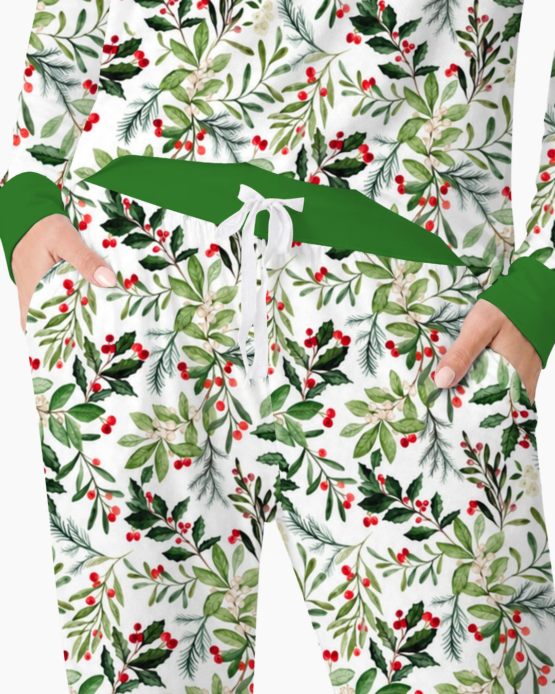 Watercolor Christmas Holly Greenery Bamboo Women Pajama Set