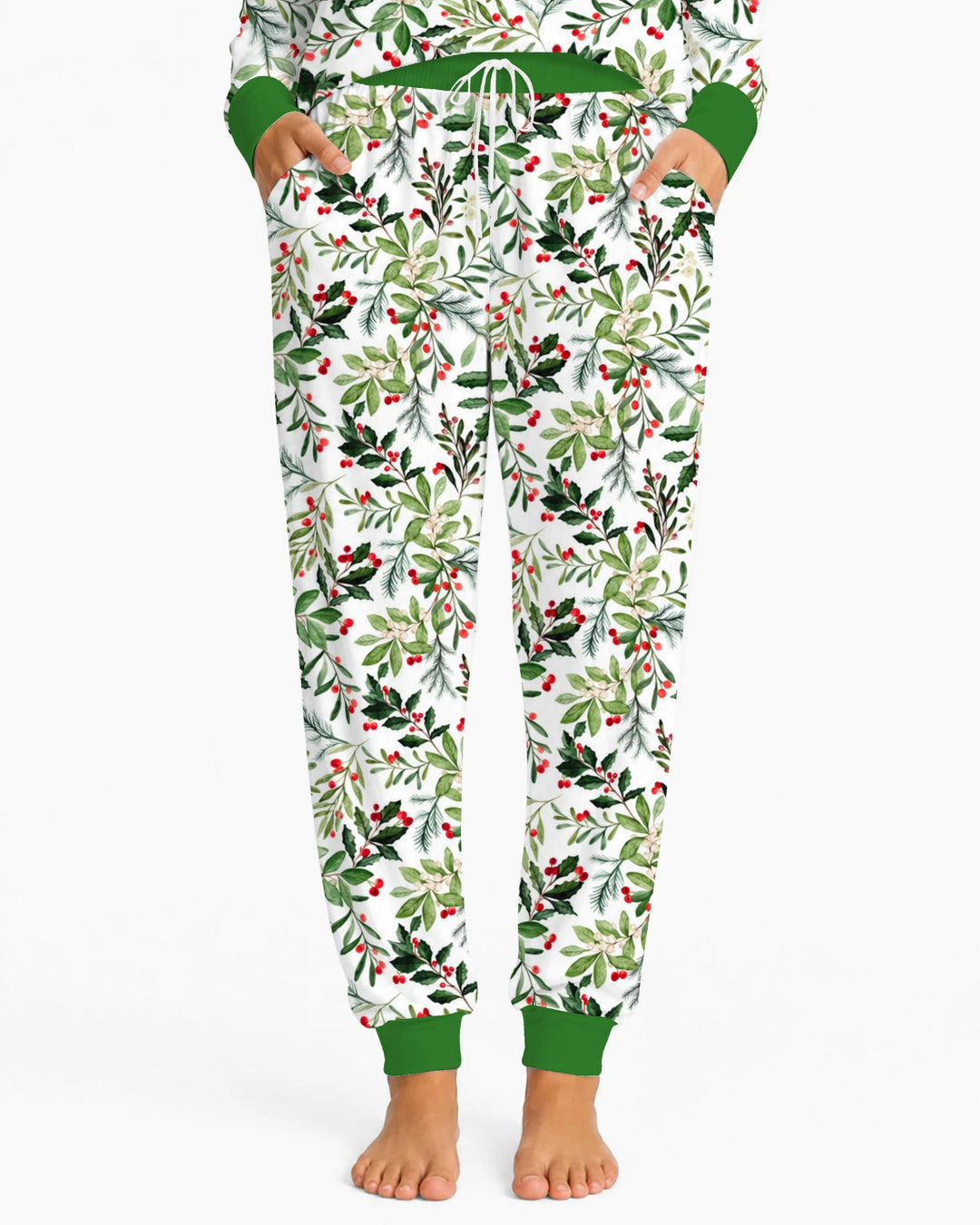 Watercolor Christmas Holly Greenery Bamboo Women Pajama Set