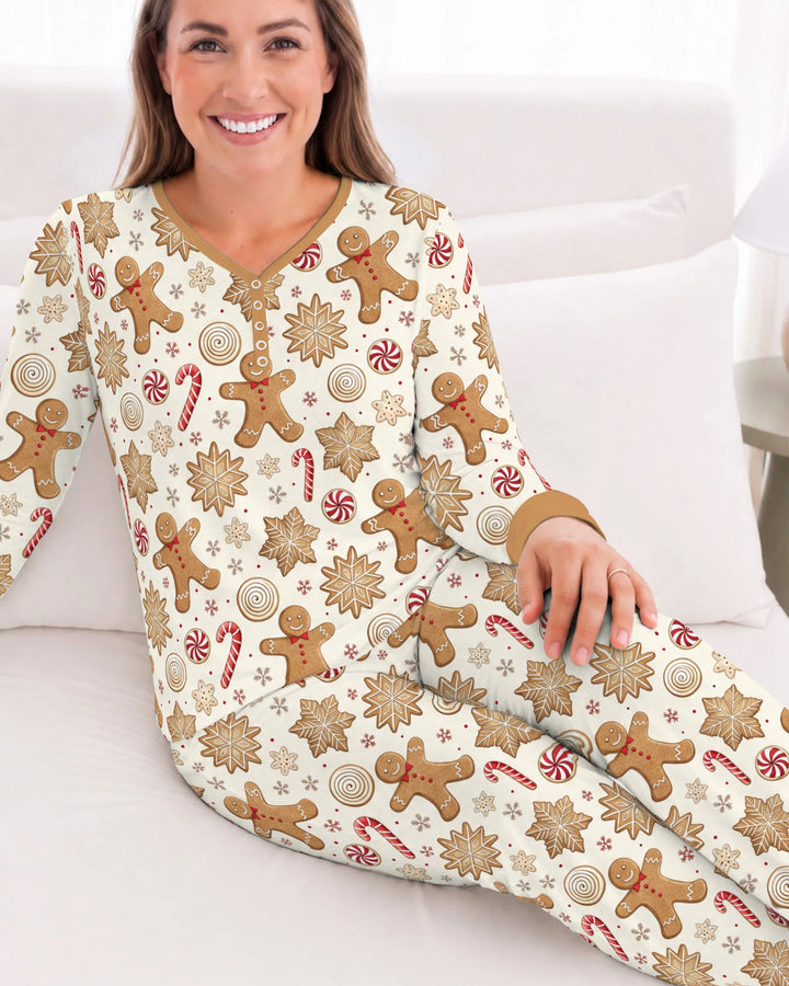 Gingerbread Man Christmas Cookies Bamboo Women Pajama Set