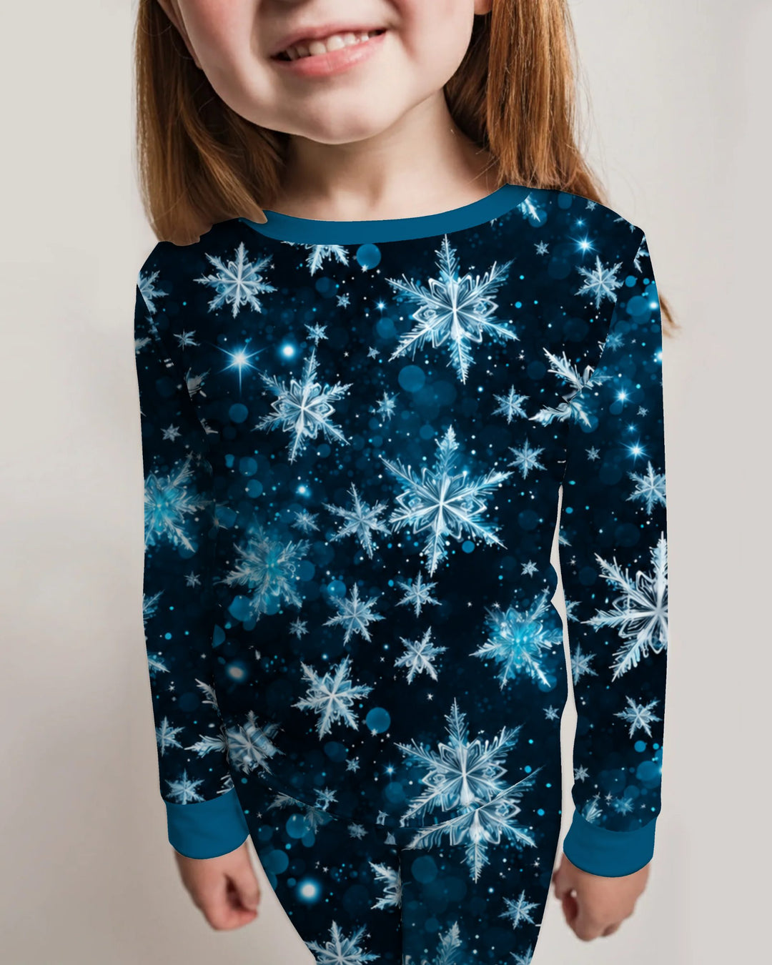 Midnight Blue Sparkling Snowflakes Bamboo Two Piece Long Sleeve Pajama Set