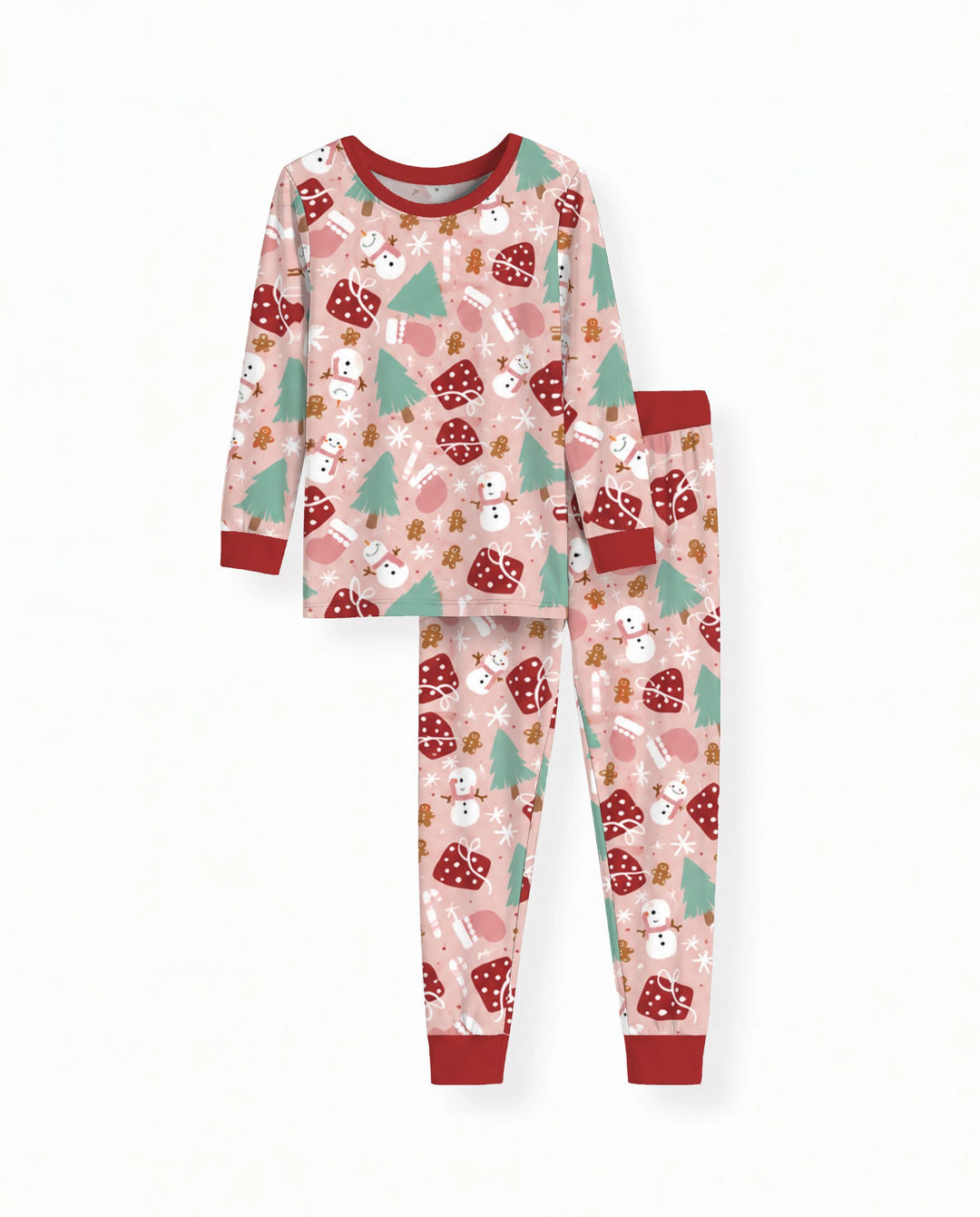 Pink Christmas Snowman Wonderland Bamboo Two Piece Long Sleeve Pajama Set