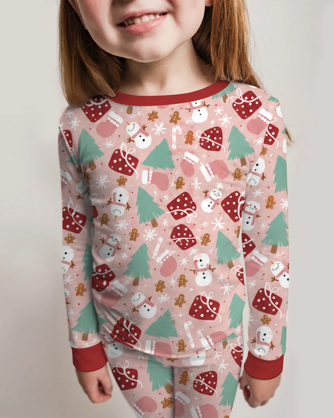 Pink Christmas Snowman Wonderland Bamboo Two Piece Long Sleeve Pajama Set