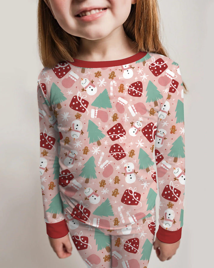 Pink Christmas Snowman Wonderland Bamboo Two Piece Long Sleeve Pajama Set