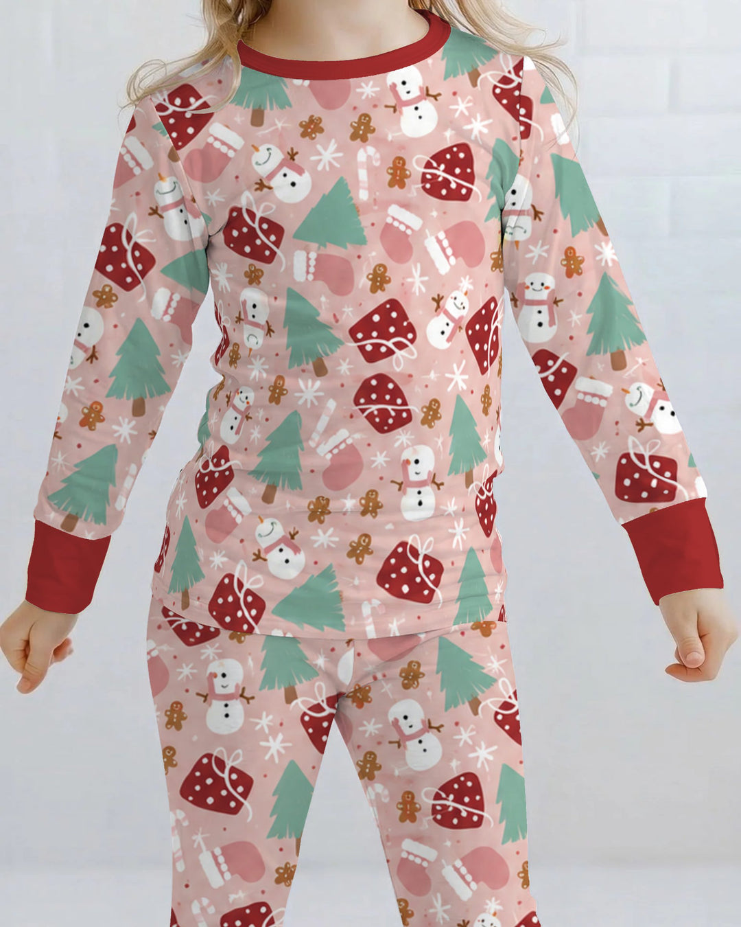 Pink Christmas Snowman Wonderland Bamboo Two Piece Long Sleeve Pajama Set