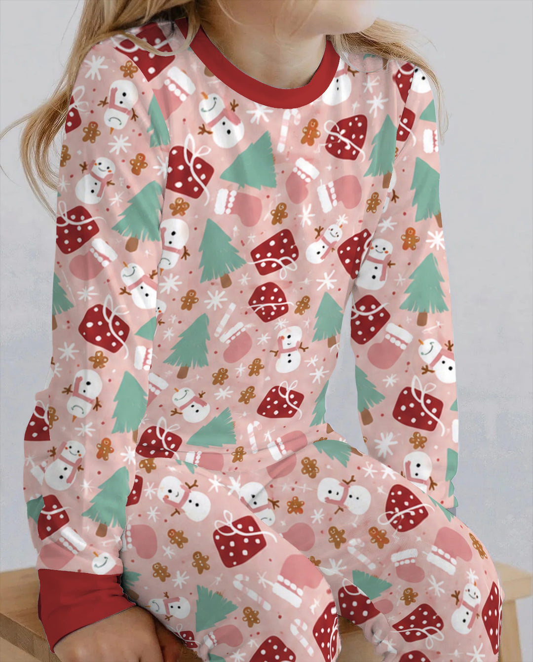 Pink Christmas Snowman Wonderland Bamboo Two Piece Long Sleeve Pajama Set