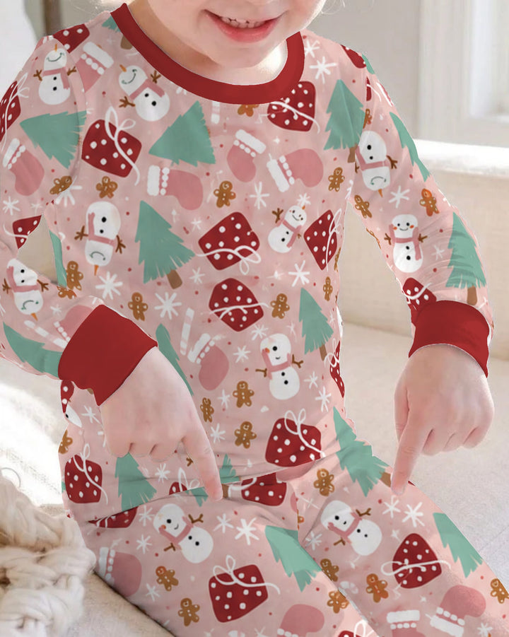 Pink Christmas Snowman Wonderland Bamboo Two Piece Long Sleeve Pajama Set