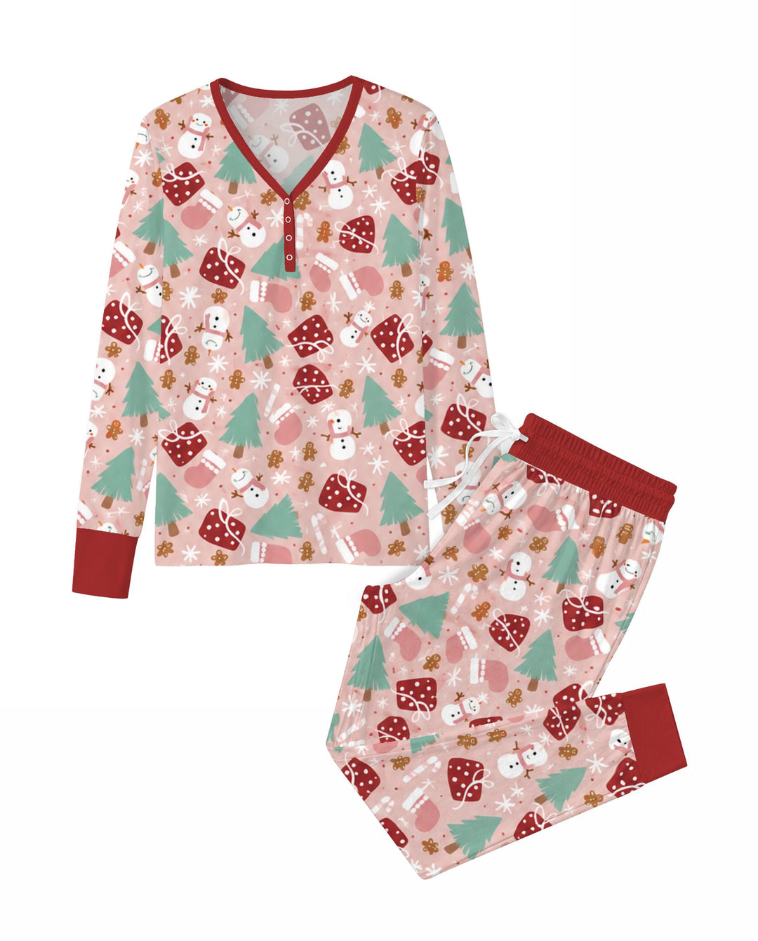 Pink Christmas Snowman Wonderland Bamboo Women Pajama Set