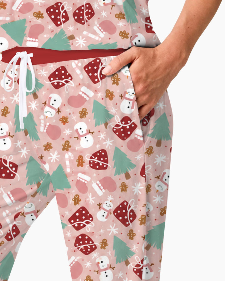 Pink Christmas Snowman Wonderland Bamboo Women Pajama Set