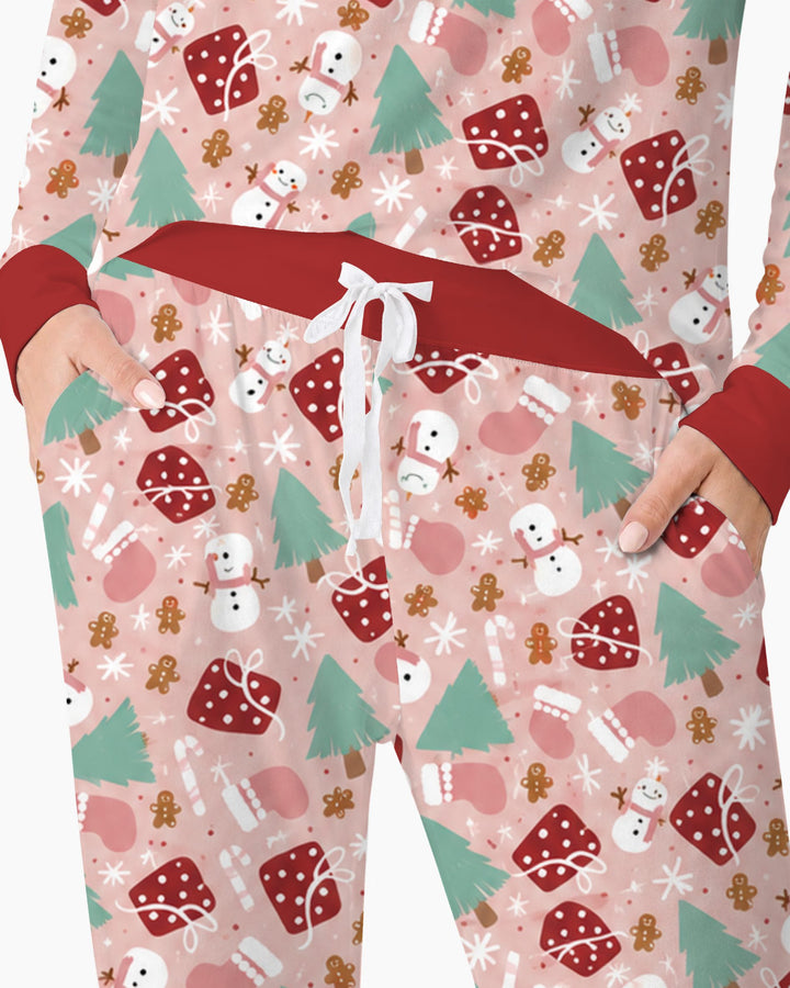 Pink Christmas Snowman Wonderland Bamboo Women Pajama Set