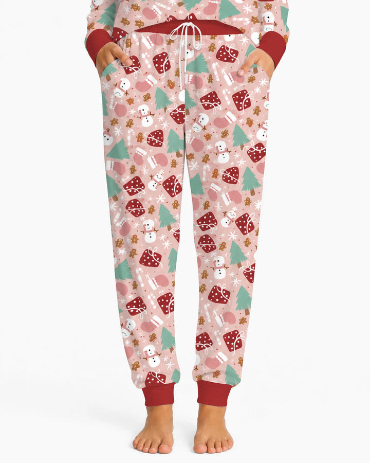 Pink Christmas Snowman Wonderland Bamboo Women Pajama Set