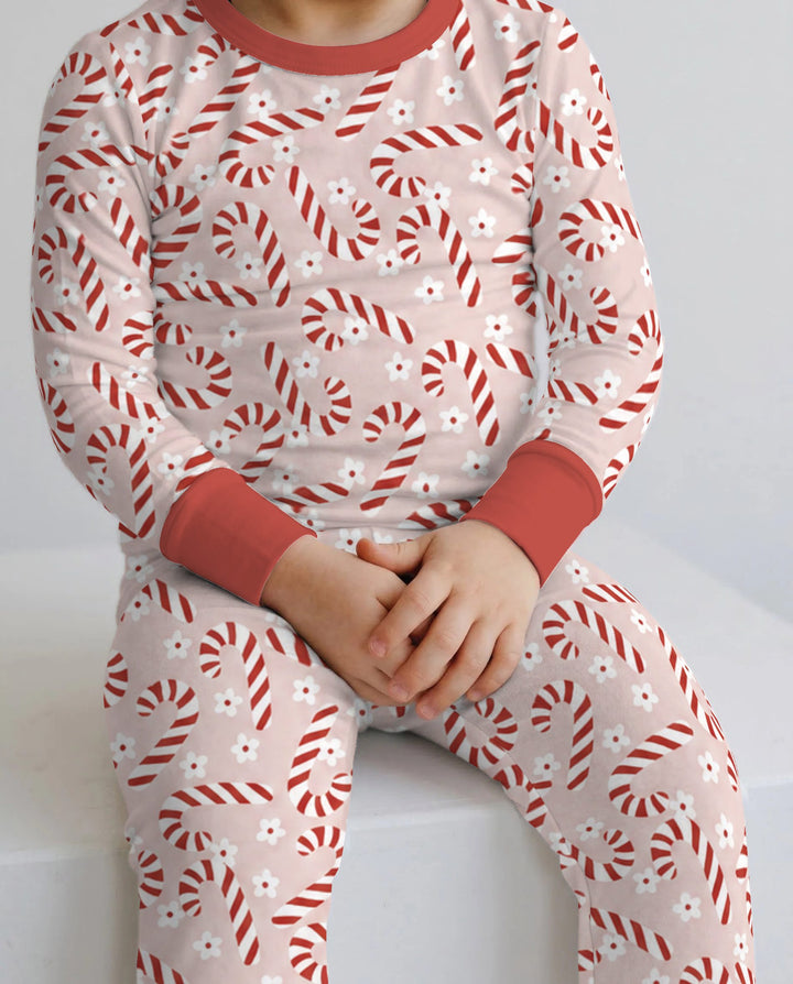 Blush Pink Candy Cane Delight Bamboo Two Piece Long Sleeve Pajama Set