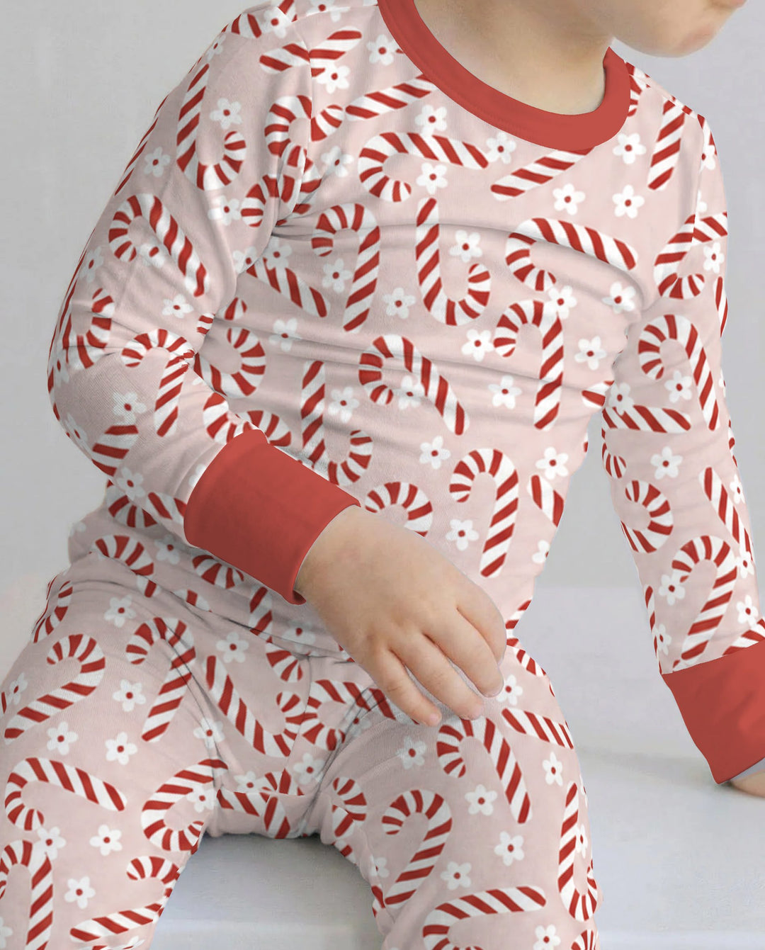 Blush Pink Candy Cane Delight Bamboo Two Piece Long Sleeve Pajama Set