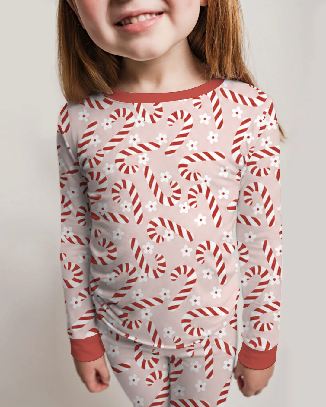 Blush Pink Candy Cane Delight Bamboo Two Piece Long Sleeve Pajama Set