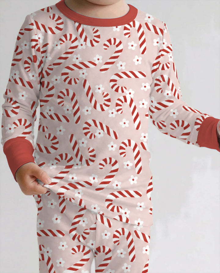 Blush Pink Candy Cane Delight Bamboo Two Piece Long Sleeve Pajama Set