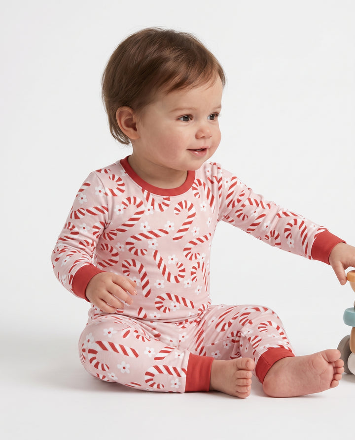 Blush Pink Candy Cane Delight Bamboo Two Piece Long Sleeve Pajama Set