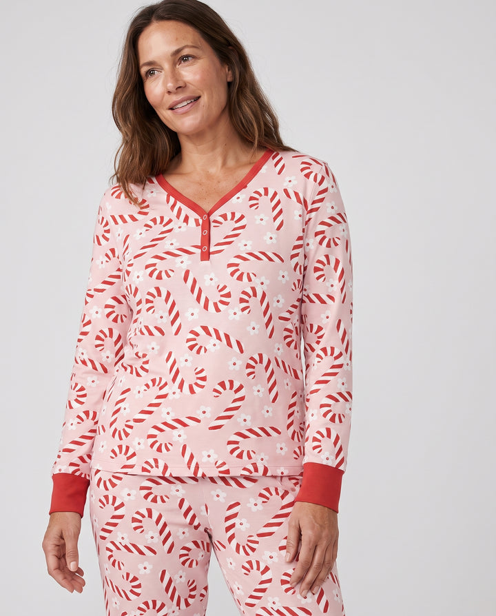 Blush Pink Candy Cane Delight Bamboo Women Pajama Set
