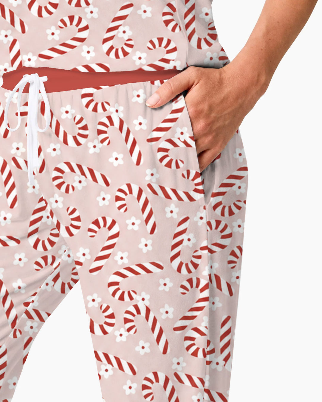 Blush Pink Candy Cane Delight Bamboo Women Pajama Set