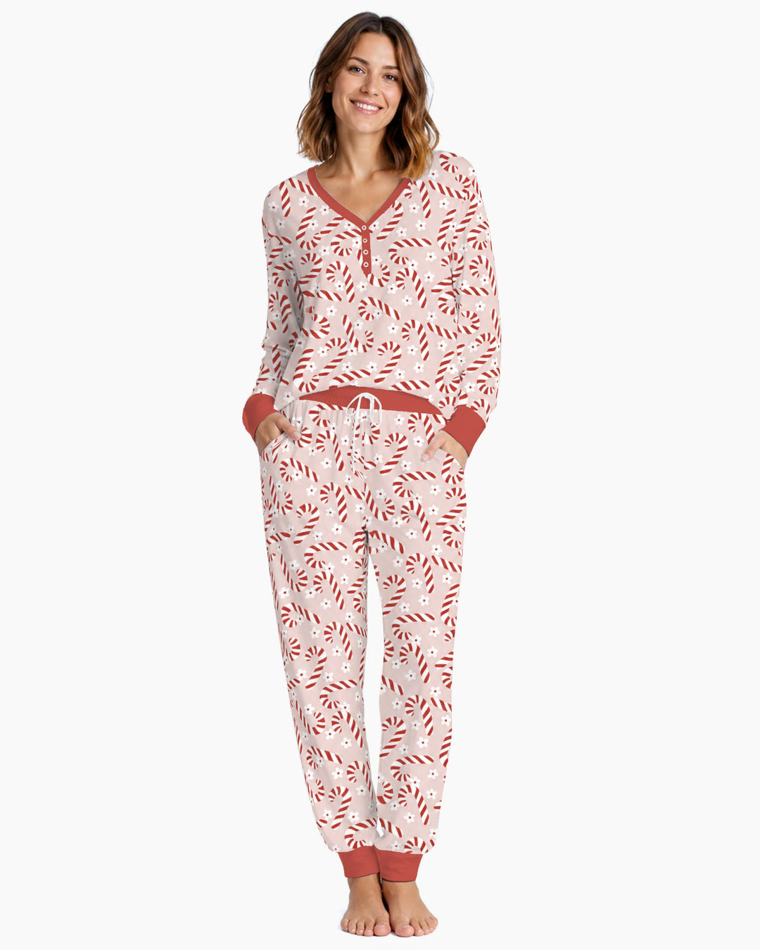Blush Pink Candy Cane Delight Bamboo Women Pajama Set