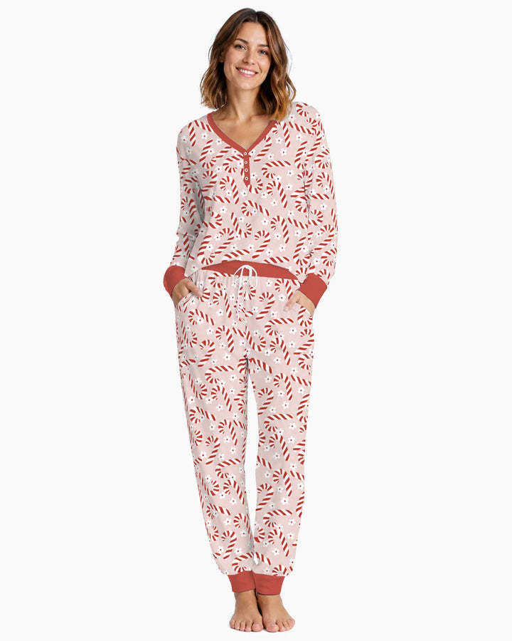 Blush Pink Candy Cane Delight Bamboo Women Pajama Set