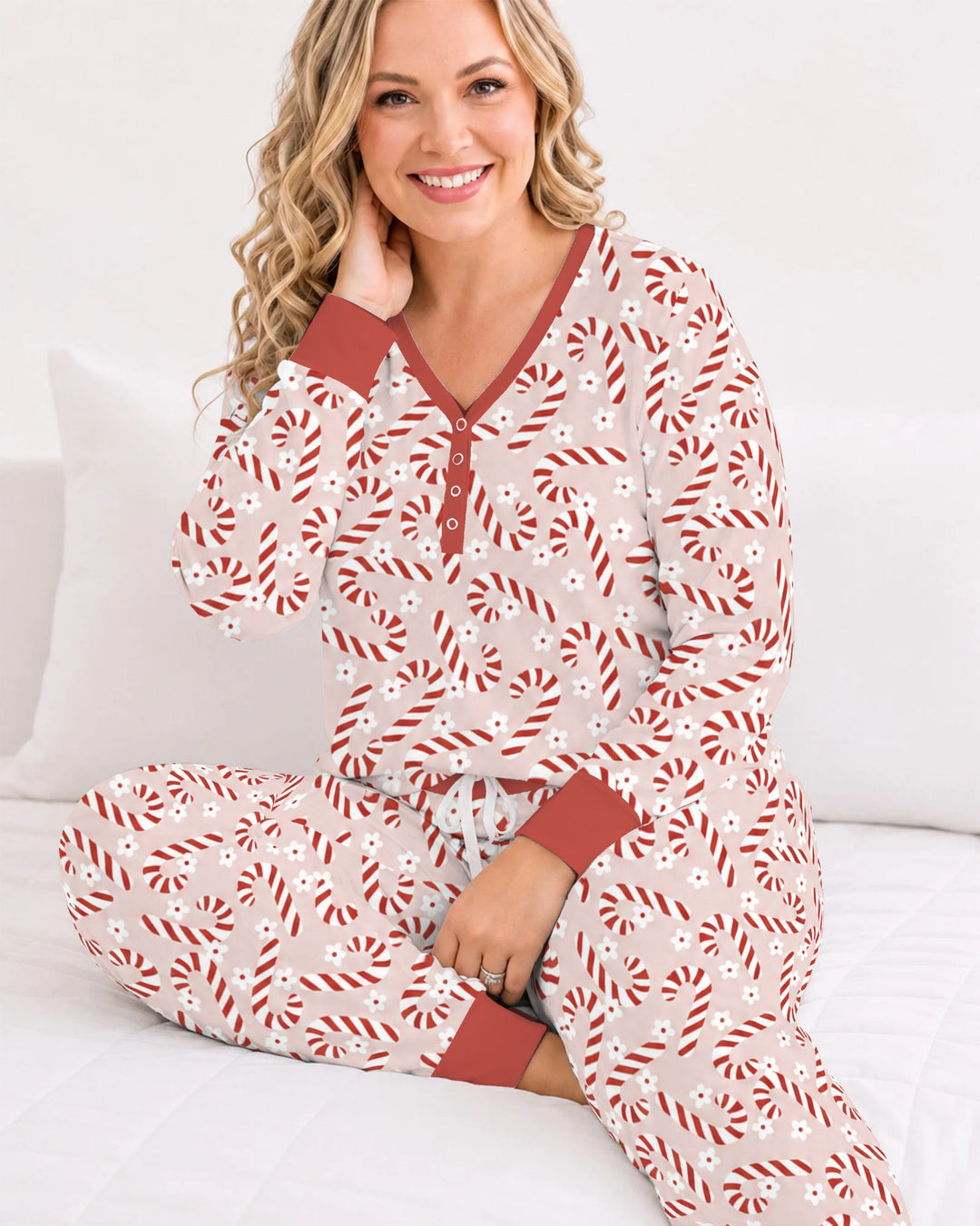 Blush Pink Candy Cane Delight Bamboo Women Pajama Set