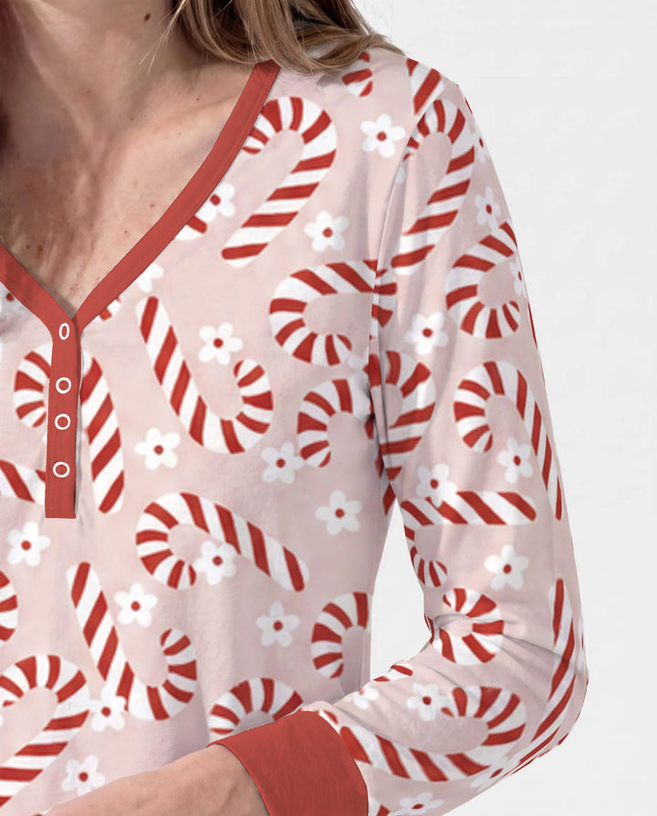 Blush Pink Candy Cane Delight Bamboo Women Pajama Set