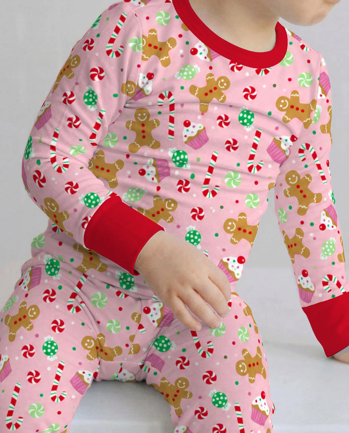 Pink Gingerbread Sweet Treats Bamboo Two Piece Long Sleeve Pajama Set