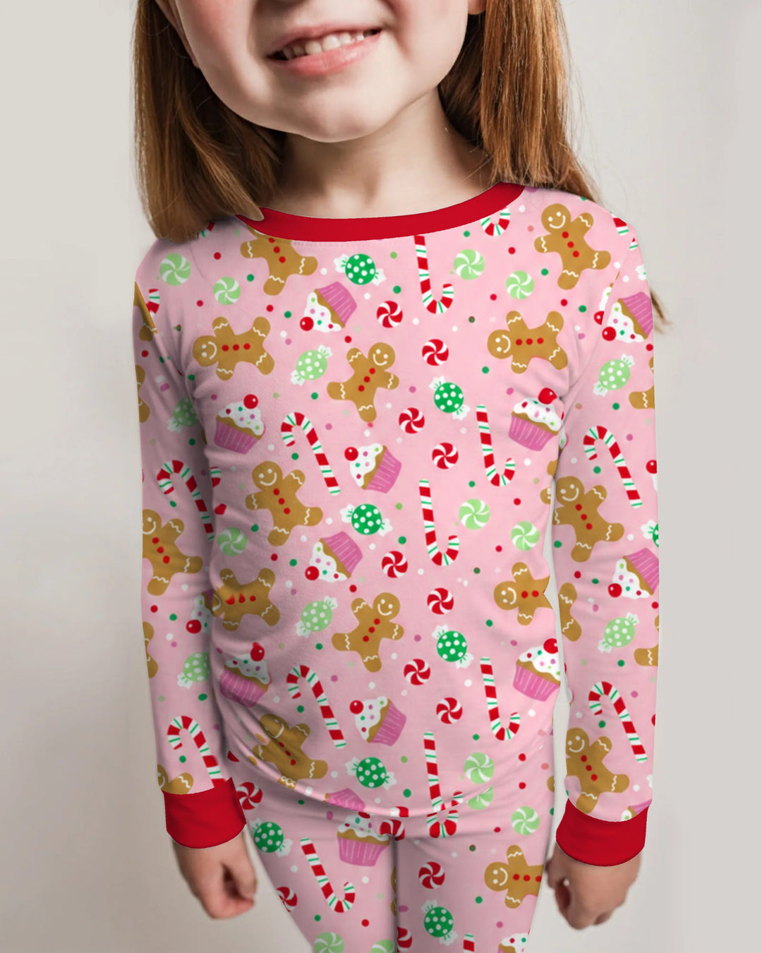 Pink Gingerbread Sweet Treats Bamboo Two Piece Long Sleeve Pajama Set