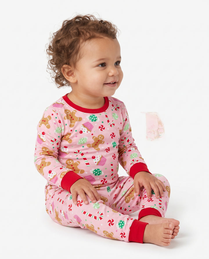 Pink Gingerbread Sweet Treats Bamboo Two Piece Long Sleeve Pajama Set