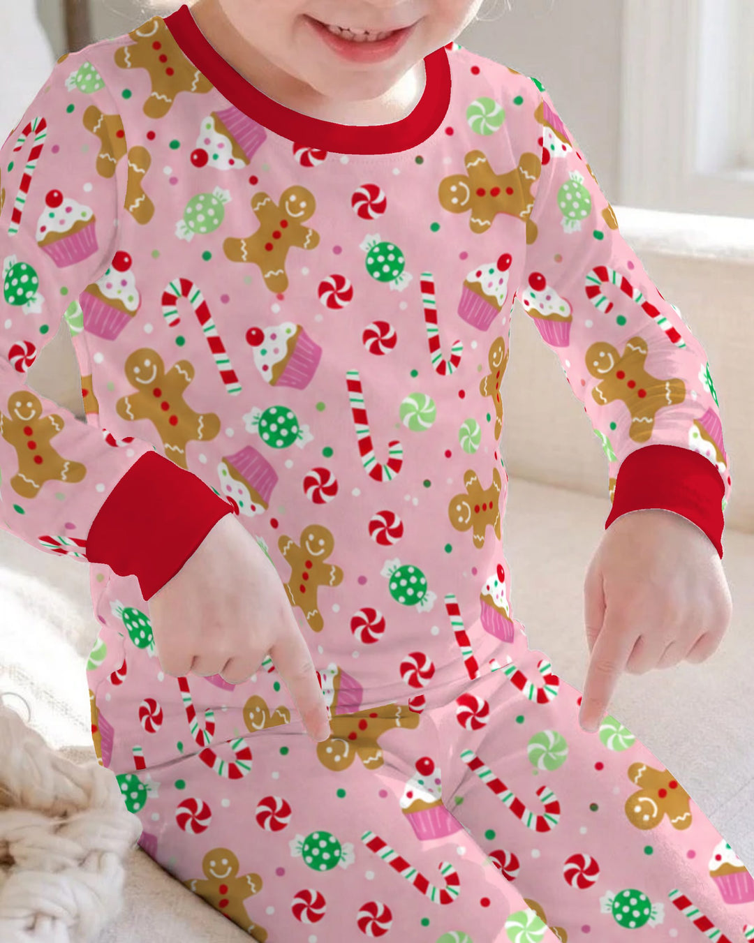 Pink Gingerbread Sweet Treats Bamboo Two Piece Long Sleeve Pajama Set