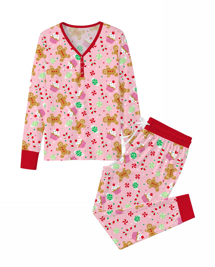Pink Gingerbread Sweet Treats Bamboo Women Pajama Set