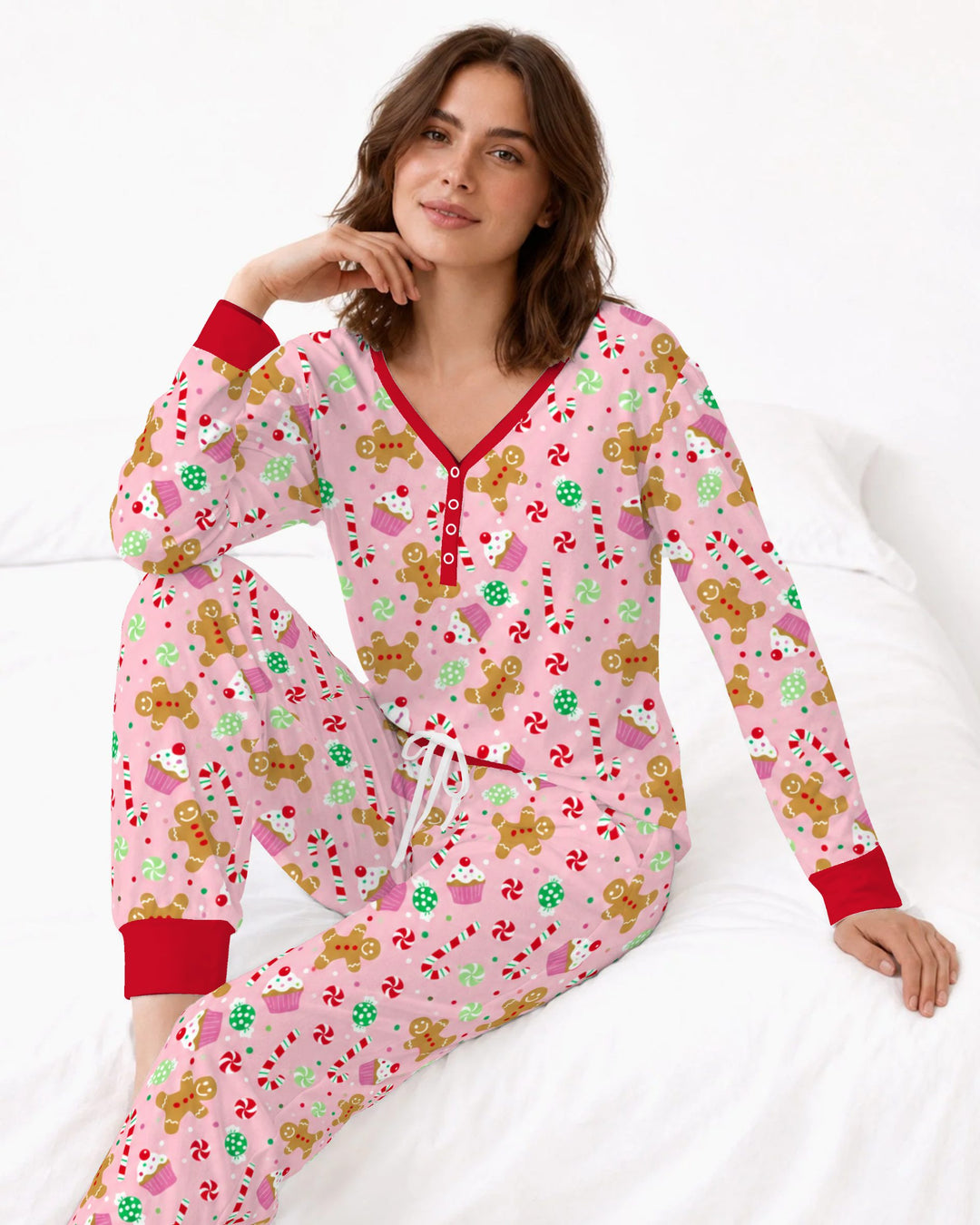 Pink Gingerbread Sweet Treats Bamboo Women Pajama Set