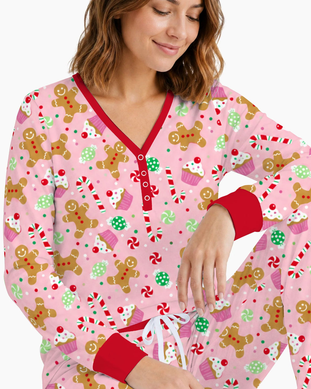 Pink Gingerbread Sweet Treats Bamboo Women Pajama Set