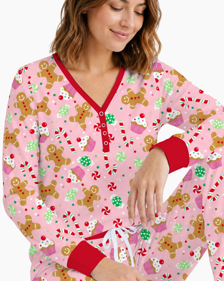 Pink Gingerbread Sweet Treats Bamboo Women Pajama Set