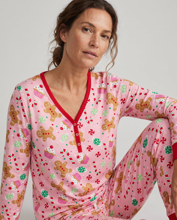Pink Gingerbread Sweet Treats Bamboo Women Pajama Set