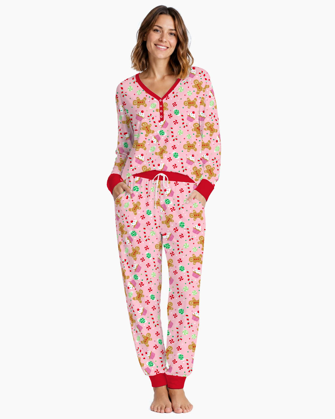 Pink Gingerbread Sweet Treats Bamboo Women Pajama Set